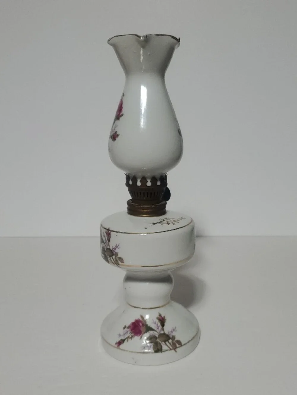 Vintage Tilso Japan Miniture Porcelain Floral Oil Lamp
